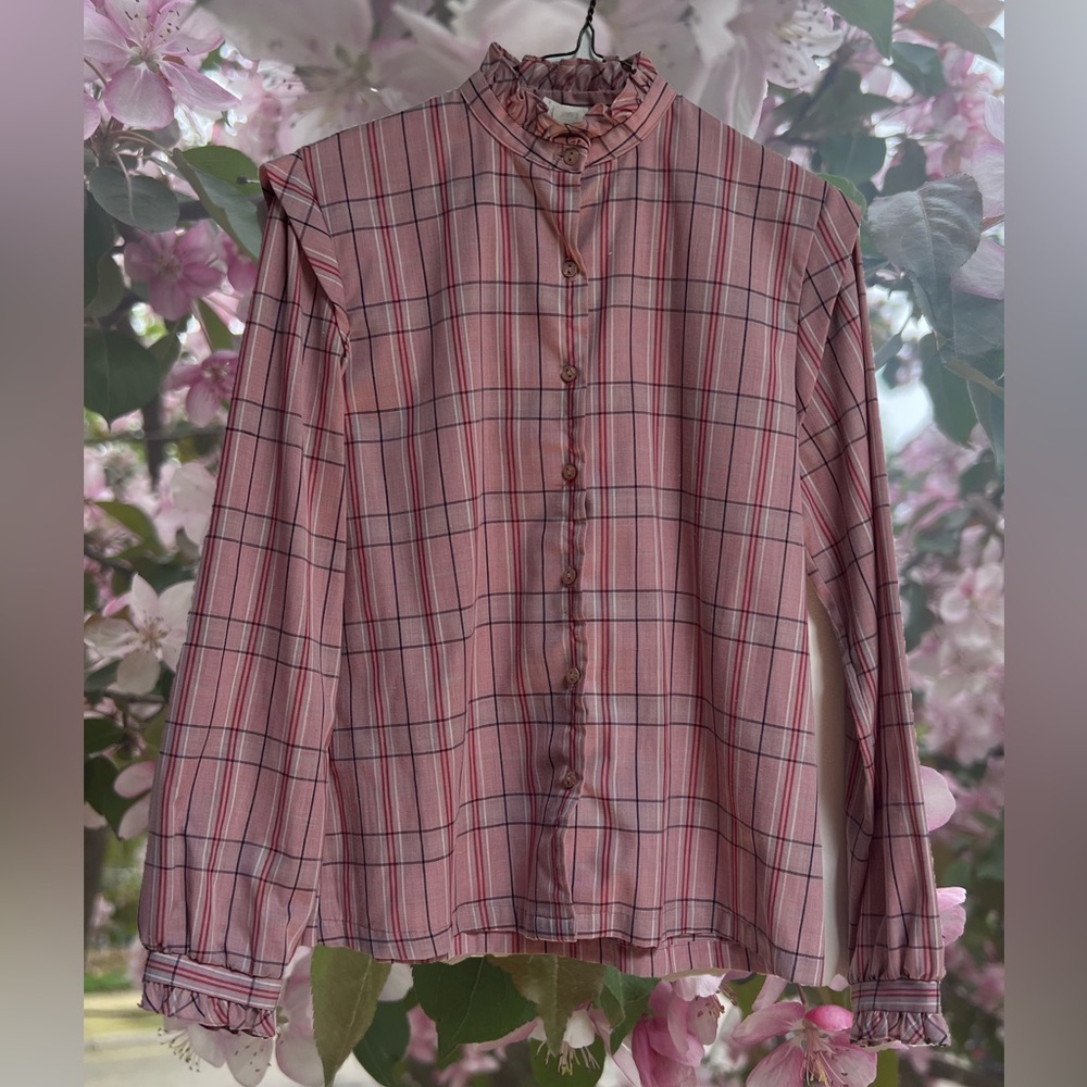 1970s Purple Plaid Button Up Blouse, Women's Vintage Size 10, Retro Top